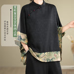 Oversized Summer Pullover T-Shirt Tops Women Print Patchwork Fashion Casual Loose Pleated Ladies Blouses Short Sleeve Woman Tops RT220