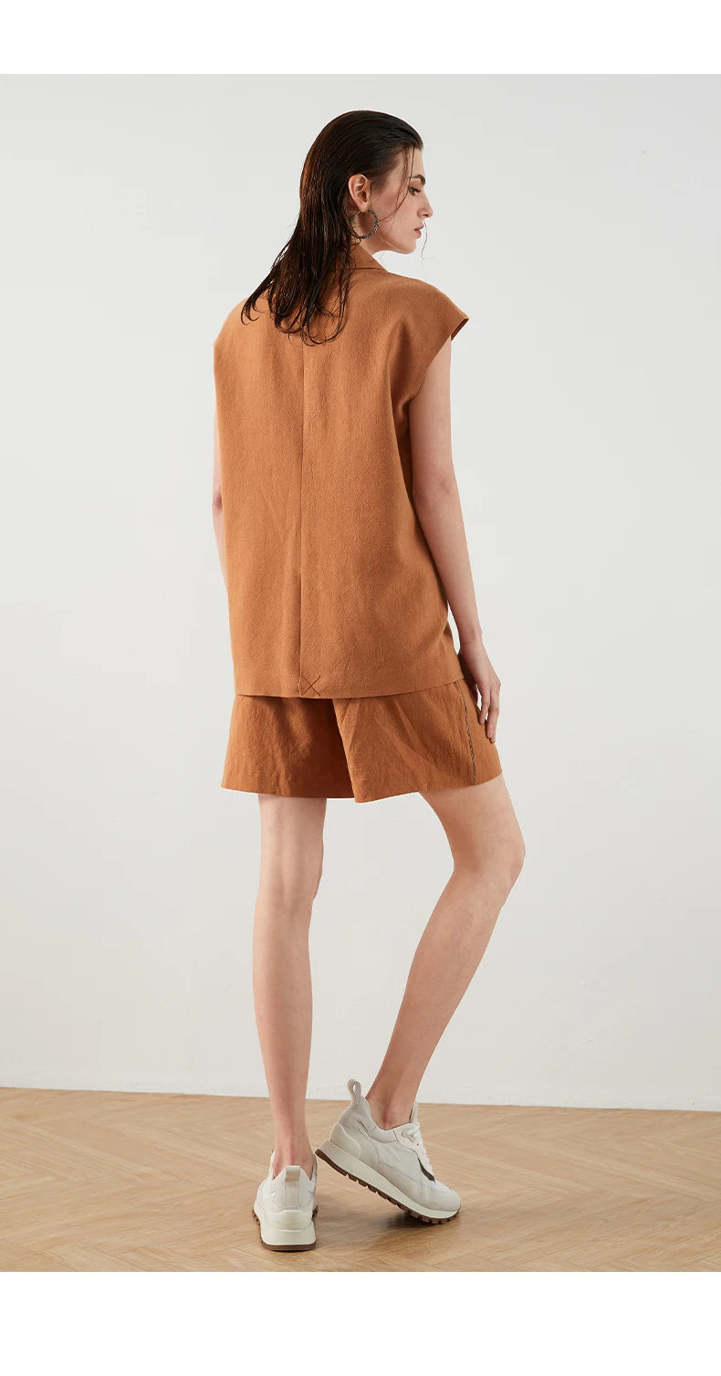 K1444L Luxury Brand Women's Clothing Summer 55% Linen 45% Cotton Ladies Suit Women's Casual Blazer Clothes Vest RT220