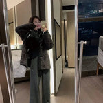 Women Pants Autumn Winter Thickening High Waisted Wool Wide Leg Pants Women Fashion Chevron Lengthening Leg Opening Floor Length RT220