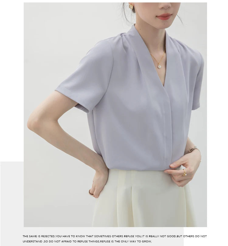 2025 Fashion Summer Short Sleeve V-Neck Women Blouse White Blouse Shirt Women Tops Blouses Shirts Blusas Para Mujer Camisas XL86 RT220