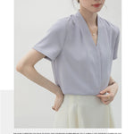 2025 Fashion Summer Short Sleeve V-Neck Women Blouse White Blouse Shirt Women Tops Blouses Shirts Blusas Para Mujer Camisas XL86 RT220