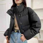 Women Leather Down Jacket Winter 2025 High End Genuine Sheepskin Down Coat Outdoor Thicked Warm Short Puffer Jacket Streetwear RT220