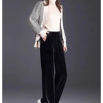 Golden Velvet Wide Legged Pants 2024 Spring and Autumn High Waist Hanging Good Casual Pants Blue Loose Straight Women's Pants6XL RT220
