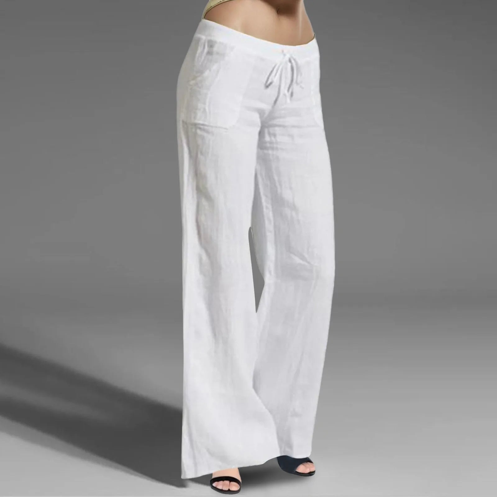 Women White Cotton Linen Pants Casual Low Waist Lightweight Wide Leg Pants Streetwear Bottom Sweatpants Hiking Pants For Women RT220