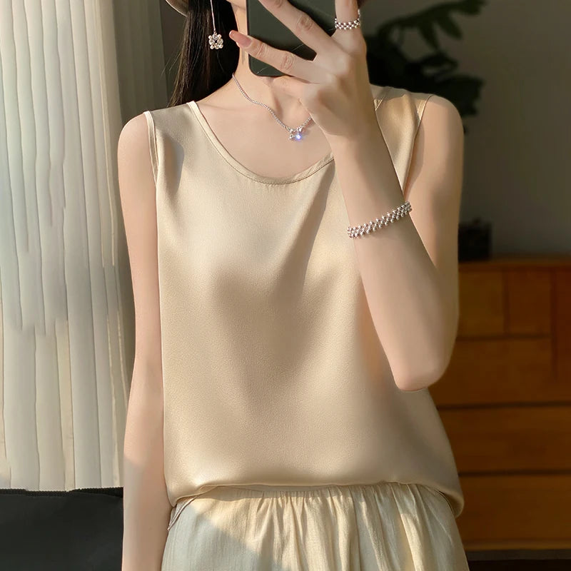 Women Tops Solid Spring Summer Casual Crop Tops Sexy O-neck Tank Tops Office Lady Pink White Top 2024 Fashion Korean Tank Top RT220