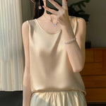 Women Tops Solid Spring Summer Casual Crop Tops Sexy O-neck Tank Tops Office Lady Pink White Top 2024 Fashion Korean Tank Top RT220