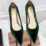 Western Style Fashion Simplicity Party Women Shoes 4.5cm Thin Heels Mid-heels Shallow Pointed Toe Flock Ladies Shoes Wine Red RT220