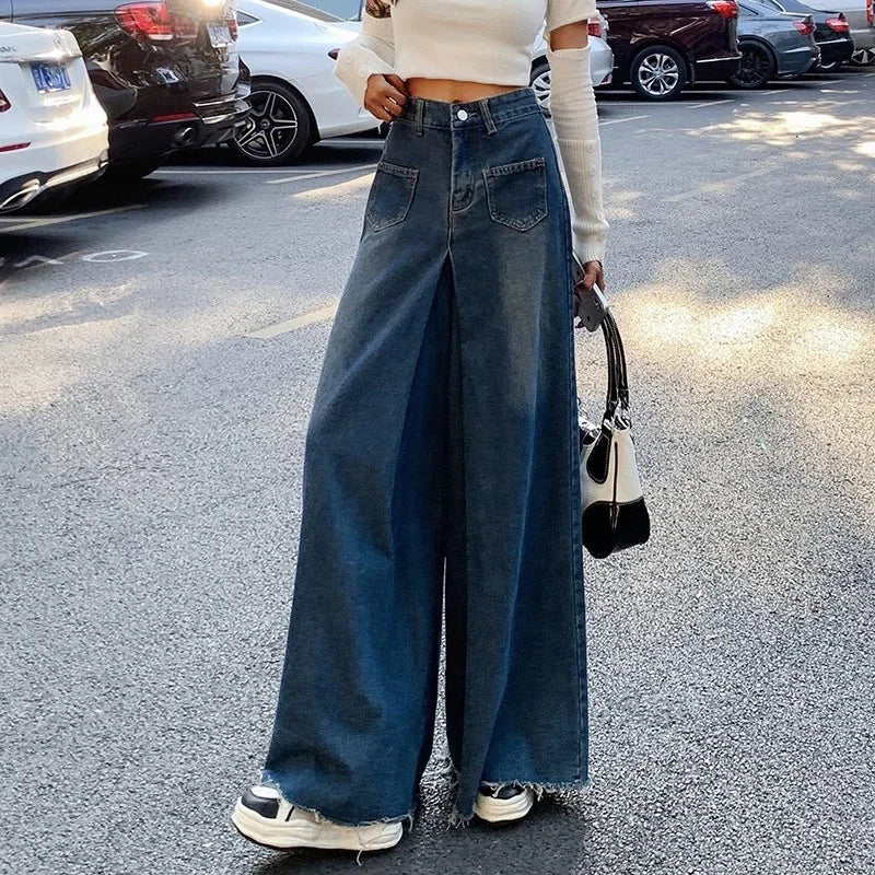 Woman High Waist High Street Wide Leg Jeans Female Loose Designer Pants Girls Fashion Y2k Blue Light Blue Gothic Denim Trousers RT220