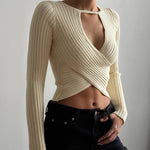 Xeemilo Autumn Solid Underwear Top Elegant Hollow Out Knit Long Sleeve Undershirt 2023 Women Round Collar Slim Warmming Clothes RT220