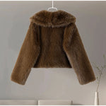 Luxury Lapel Faux Fur Short Coat For Women Casual Fluffy Full Sleeve Warm Female Jacket Autumn Winter Lady Commuter Outerwears﻿ RT220