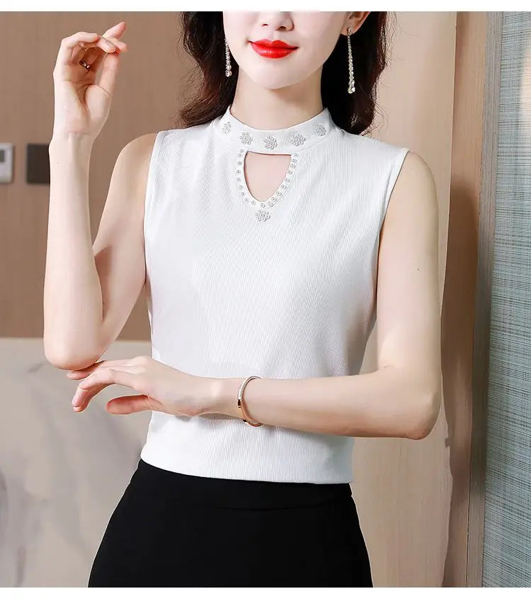 Women Spring New Fashion Sweet Pullovers Base Layers Candy Color Diamonds Hollow Out Knit Vest Slim Versatile Sleeveless Tops RT220