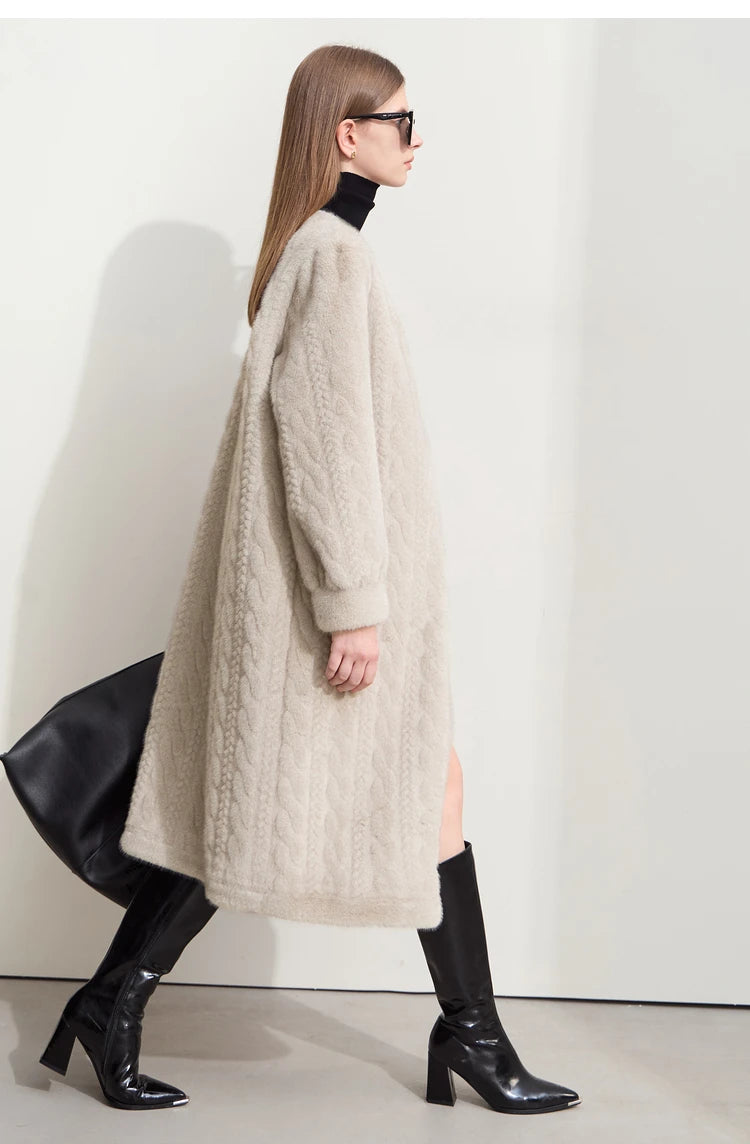 Women Fur Cardigan Thickened Long2025Spring And Autumn V-neck Jacket Female Loose Simple Leisure With Buttons Faux Fur Mink Coat RT220