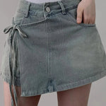 DFCF 2025 Spring Summe Jeans Streetwear Vintage Irregular Laced Up short Jeans Women Y2k Korean Fashion High Waist Straight Pant RT220