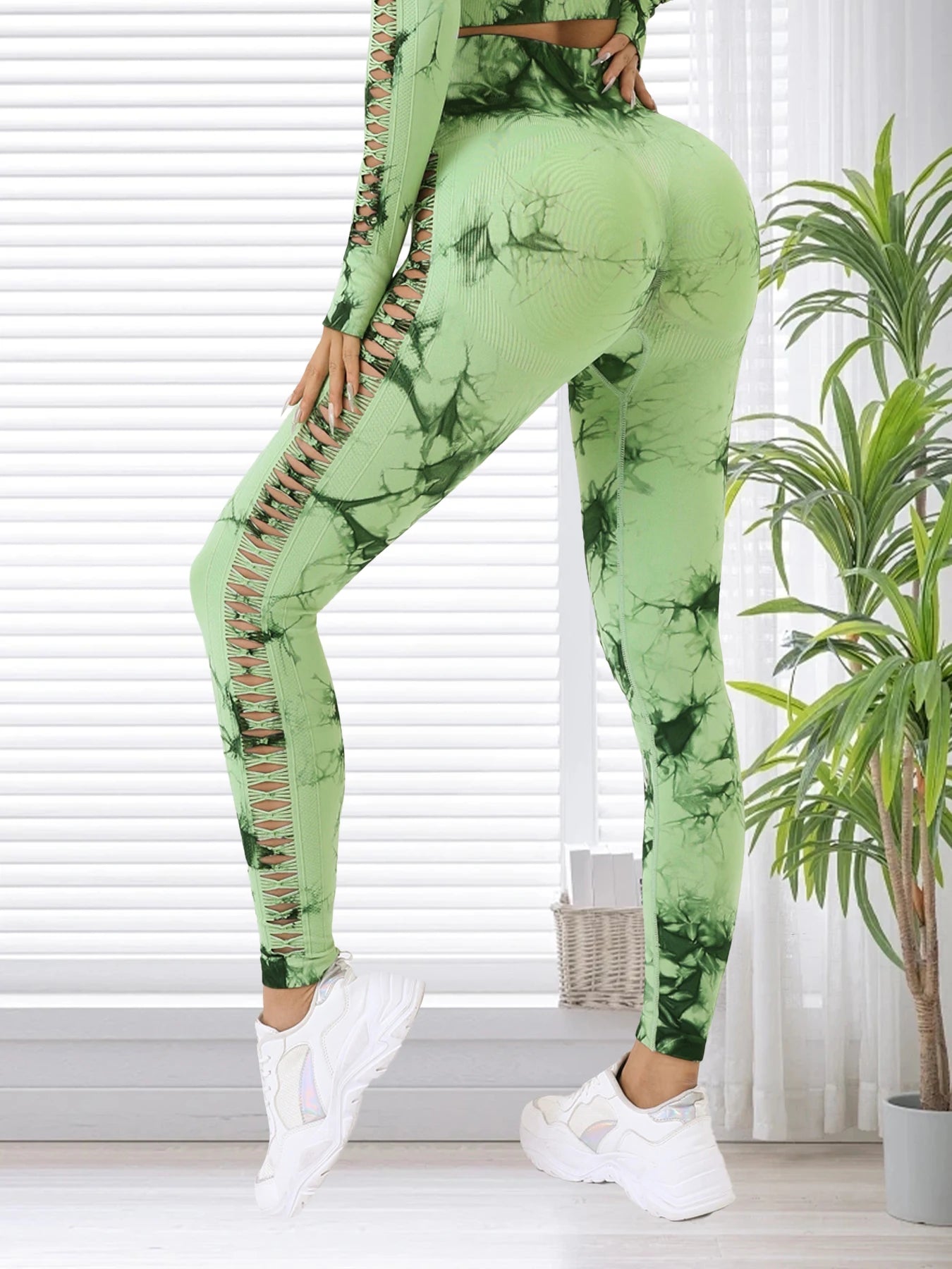Women Seamless Tie Dye Hollow out Sports Pant Yoga Gym High Waist Workout Leggings Stretchy Women's Activewear RT220