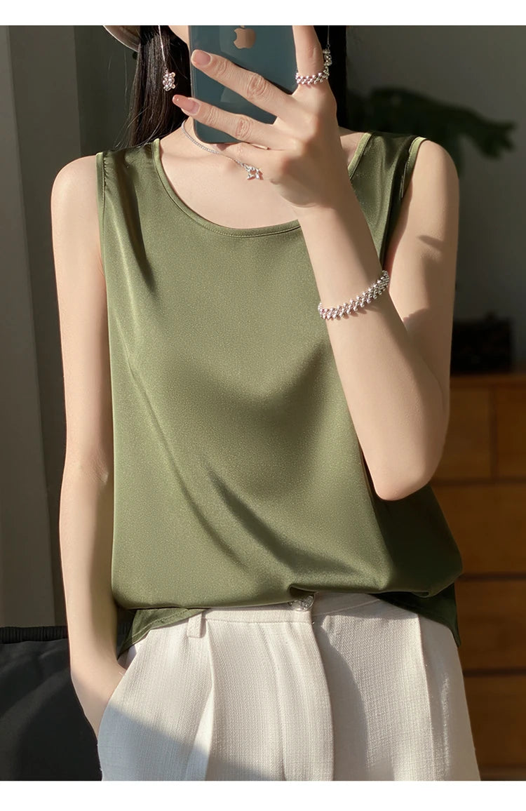 Women Tops Solid Spring Summer Casual Crop Tops Sexy O-neck Tank Tops Office Lady Pink White Top 2024 Fashion Korean Tank Top RT220