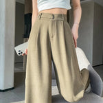 Seoulish Spring Summer Elegant Button Women's Wide Leg Pants 2025 New High Waist Solid Casual Loose Straight Trousers for Womens RT220