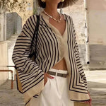 Elegant Striped Shirts Women Vintage Irregular White Blouses Ladies Fashion Long Sleeve Chic Buttons Loose Design Tops New Blusa RT220