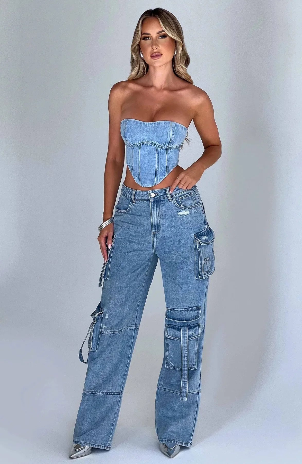 Fashion Multi-pocket Jeans New Baggy Jeans Women Cargo Pants Women High Waist Butt Lifter Loose Straight-leg Pants Tight Stretch RT220