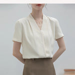 2025 Fashion Summer Short Sleeve V-Neck Women Blouse White Blouse Shirt Women Tops Blouses Shirts Blusas Para Mujer Camisas XL86 RT220