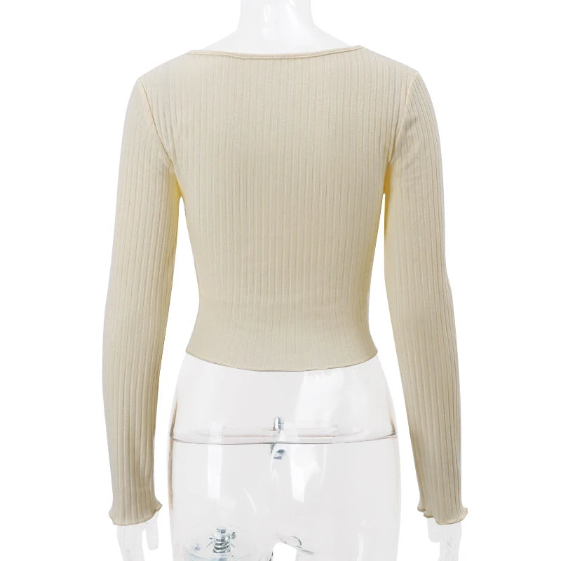 Xeemilo Autumn Solid Underwear Top Elegant Hollow Out Knit Long Sleeve Undershirt 2023 Women Round Collar Slim Warmming Clothes RT220