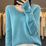 2024 New Womens Basic V-neck Pullover Sweater 100% Merino Wool Long Sleeve Cashmere Knitwear Autumn Winter Female Clothing Tops RT220