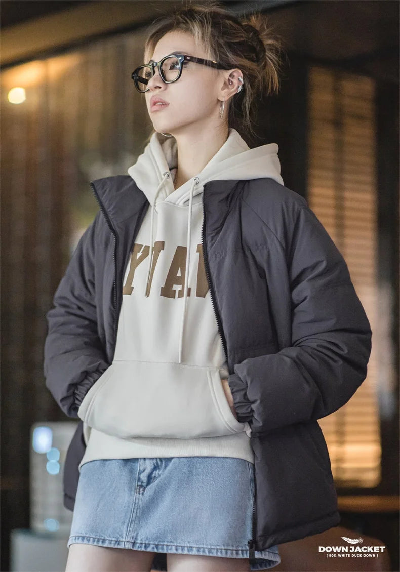 Maden Women Down Jacket Autumn Winter 90% White Duck Down Thickened and Warm Stand Collar Outerwear Coat Windproof Jacket RT220