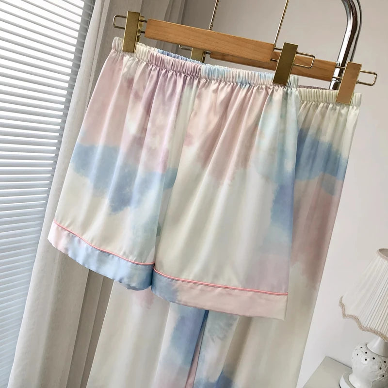 Honey Peach Print Lace Korean Ins Style Pajamas Women Y2k Three-piece Set Classy Sweet Cute Lady Lounge 2024 New Spring Homewear RT220