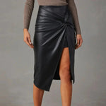 Beach Cover up Skirt Slit Mid Length Sexy Hottie Hip Hugging Leather Skirt For Women In Autumn And Leopard Print Mini Skirt RT220