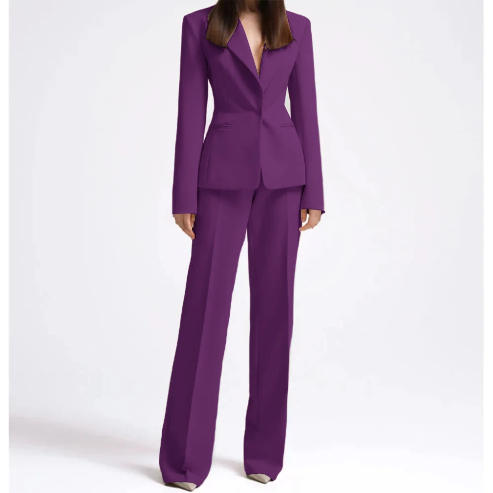 Office Lady Fashion Beige Women Suits One Button Peak Lapel 2 Piece Jacket Pants Slim Fit Smart Causal Conjuntos De Pantalones RT220