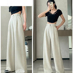 Seoulish Spring Summer Elegant Button Women's Wide Leg Pants 2025 New High Waist Solid Casual Loose Straight Trousers for Womens RT220