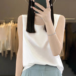 Women Tops Solid Spring Summer Casual Crop Tops Sexy O-neck Tank Tops Office Lady Pink White Top 2024 Fashion Korean Tank Top RT220