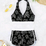 2025 Halter Sporty Bikinis Printed Swimsuit Women High Waist Shorts Swimwear Female Bathers Bathing Swimming Swim Suit Beachwear RT220