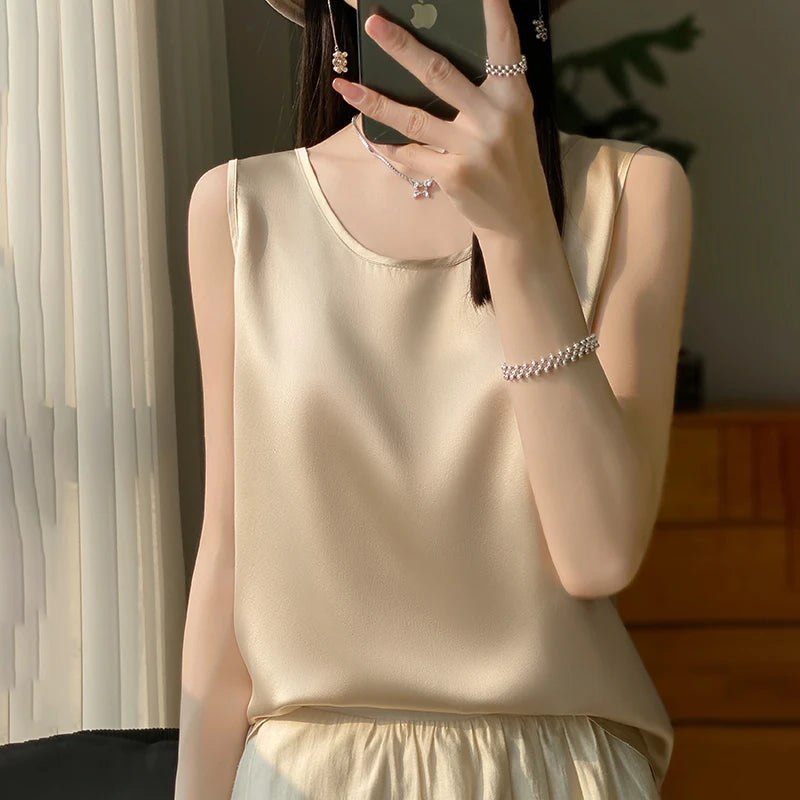 Women Tops Solid Spring Summer Casual Crop Tops Sexy O-neck Tank Tops Office Lady Pink White Top 2024 Fashion Korean Tank Top RT220