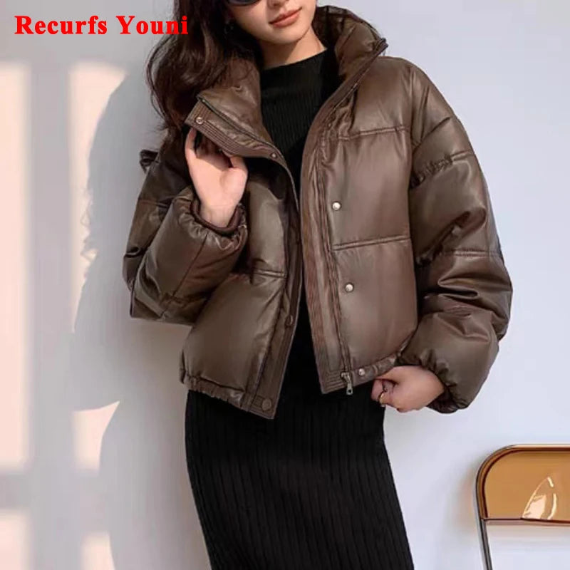 Women Leather Down Jacket Winter 2025 High End Genuine Sheepskin Down Coat Outdoor Thicked Warm Short Puffer Jacket Streetwear RT220