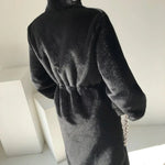 Faux Fur Coats Women Stand Collar Mid Length Long Coat Thick Maxi Warm Y2k Tops Open Stitch Elegant Autumn Winter Black Jackets RT220