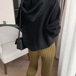 Autumn Winter Casual Thick Knitted Pant Women Long Trousers Elastic High Waist Kniting Wide Leg Pants Striped Pantalon RT220