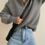 Fashion Women Sweaters 2025 LOOSE Zipper Design Pullovers Casual Solid Turtleneck Thickening Pink Knitted Winter Women's Sweater RT220