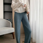 Autumn Winter Casual Thick Knitted Pant Women Long Trousers Elastic High Waist Kniting Wide Leg Pants Striped Pantalon RT220