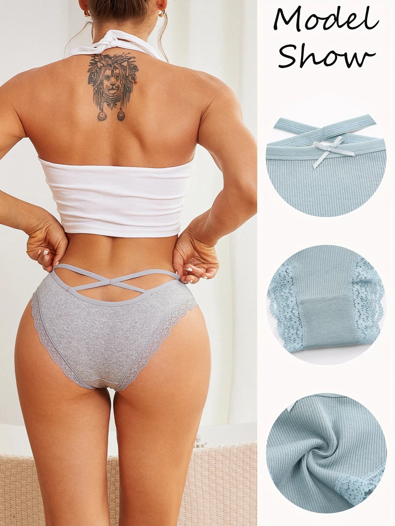 Women Cotton Panties 3PC Sexy Lace Brazilian Panties Cotton Low Rise Underwear for Female Bow Hollow Out Soft Intimates Lingerie RT220