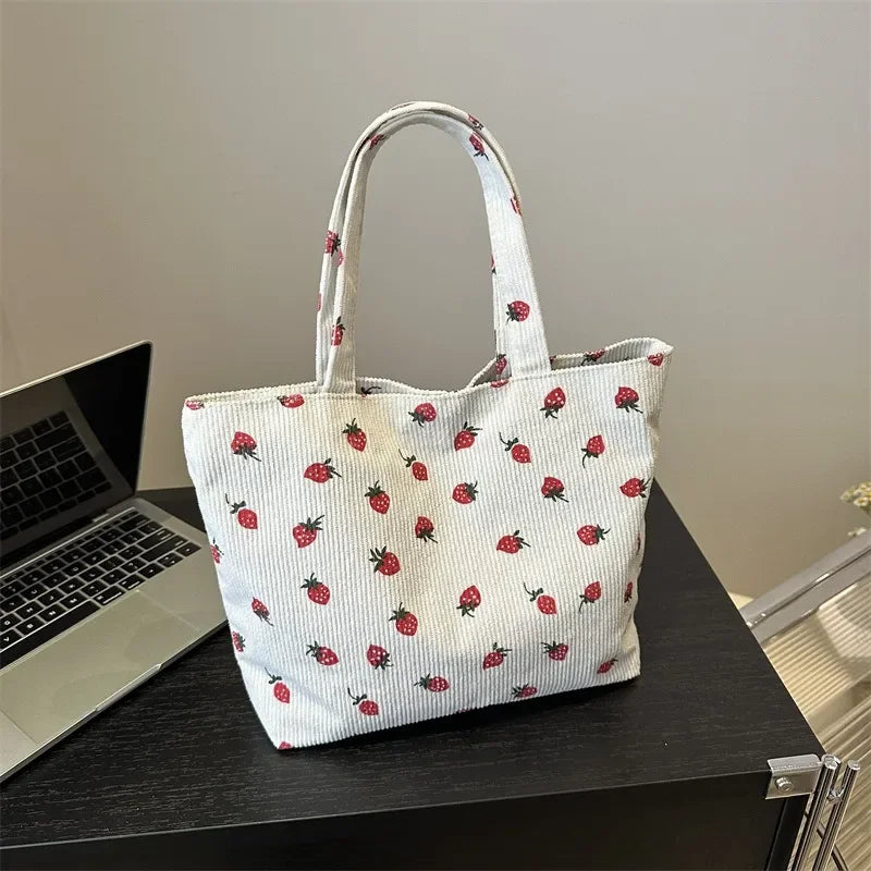 Fresh Sweet Girl Handbag Fashionable High End Corduroy Printed Shoulder Bag Leisure Shopping Commuter Women's Underarm Bag RT220