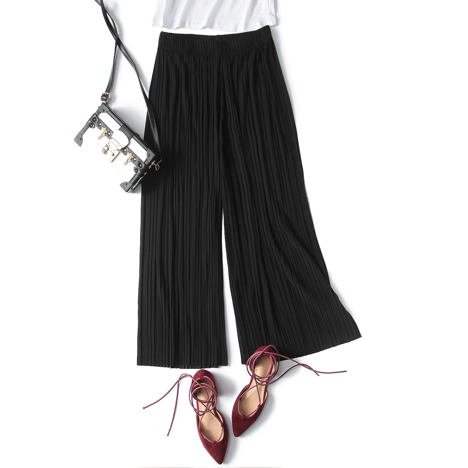 Wide leg pants pleated chiffon high waisted loose skirt pants with large hem and drape feeling, large size random linen spring/s RT220