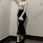 Rimocy High Waist Mermaid Denim Skirt Women Summer Trumpet Split Long Skirts Woman Korean Style Hip-Wrap Flare Middle Skirt RT220
