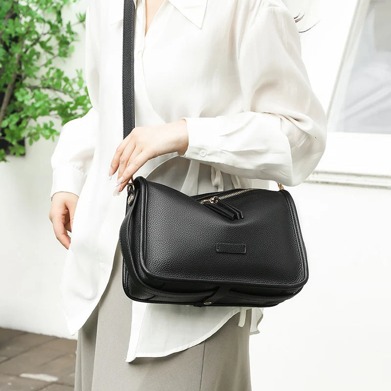 Soft Genuine Leather Messenger Bag Women Design Shoulder Crossbody Bag Purse Fashion Female High Quality Cow Leather Handbag New RT220