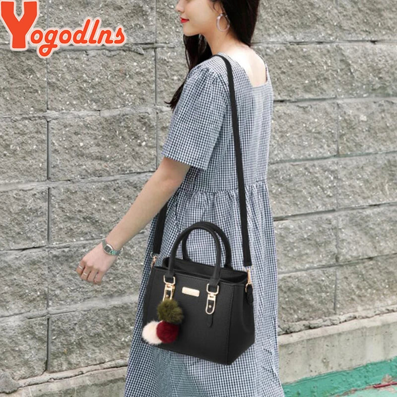 Yogodlns Women Beading Pendant Handbag Ladies Embossed Shoulder Bag Ladies Messenger Bag Hairball Bags High Quality Bag RT220