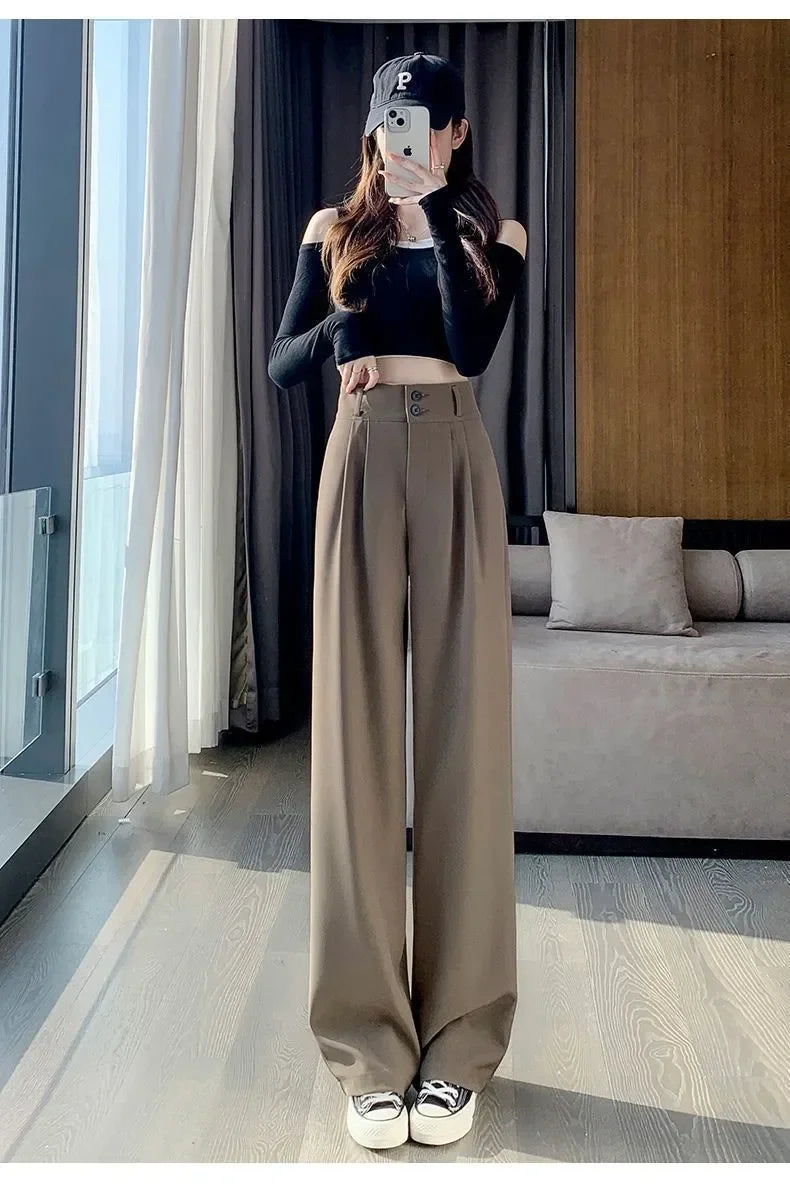 Elegant Wide Leg Pants Women Korean Style High Waist Black Baggy Pants Office Ladies Fashion Loose Suit Trousers Streetwear 2024 RT220