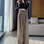 Elegant Wide Leg Pants Women Korean Style High Waist Black Baggy Pants Office Ladies Fashion Loose Suit Trousers Streetwear 2024 RT220