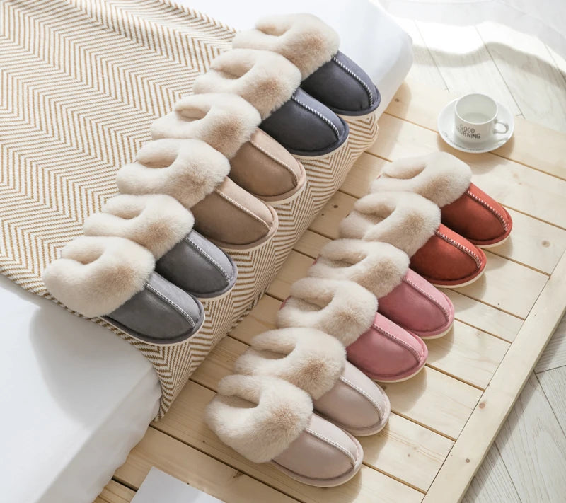 Winter Women Slippers Furry Home Floor Shoes Warm Indoor Slides Men Bedroom Slippers Plush Couples Footwear Soft Non-slip Shoes RT220