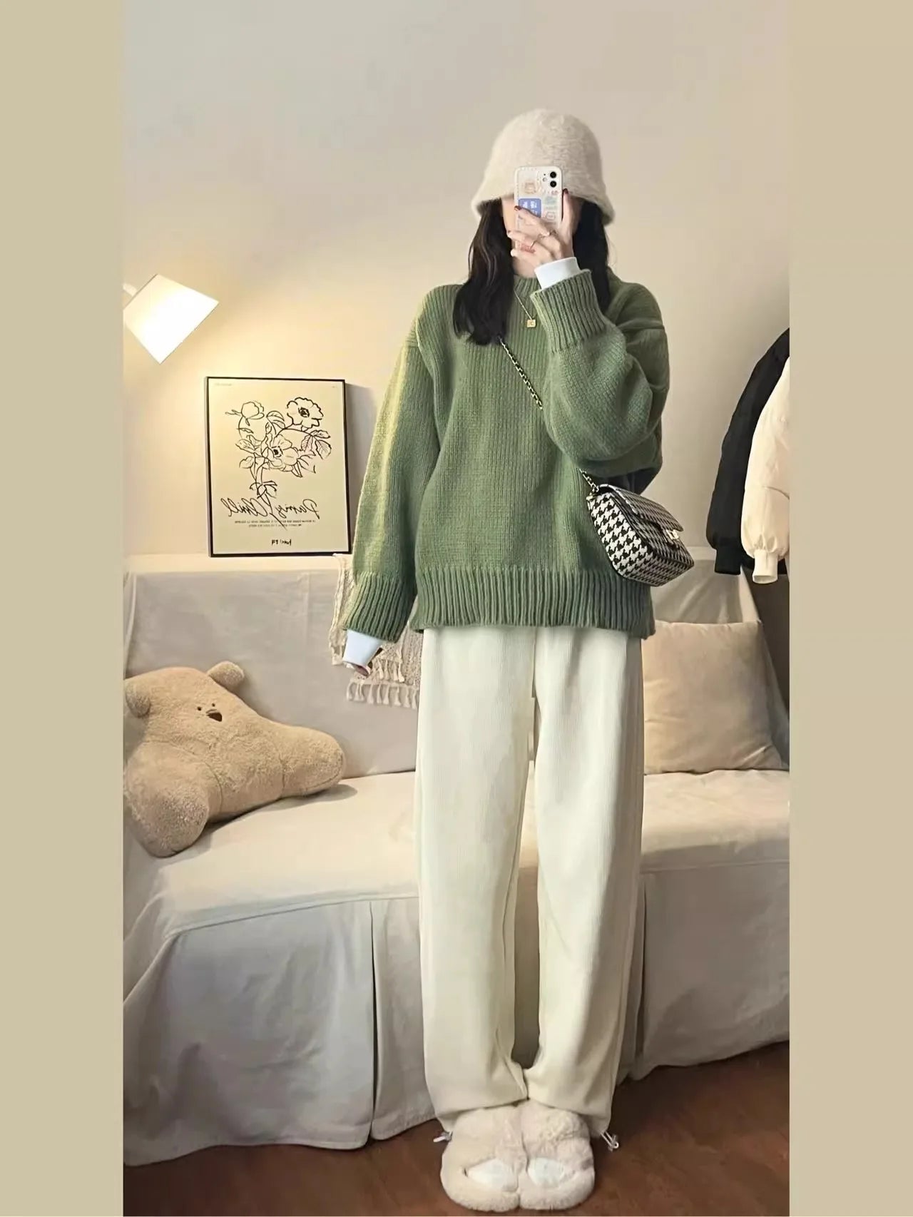 New O-Neck Loose Green Pullover Sweater For Women Autumn Winter Thick Retro Japanese Lazy Style Interior Bottom Knitted Top RT220