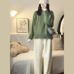 New O-Neck Loose Green Pullover Sweater For Women Autumn Winter Thick Retro Japanese Lazy Style Interior Bottom Knitted Top RT220