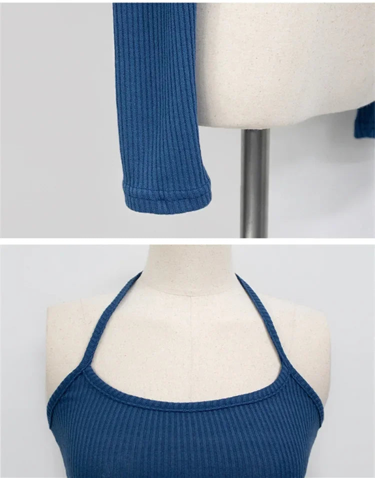 Sexy Tank Top Cropped Inner Strapless Long Sleeve Cover Up Outer Wear 2-piece Set Women's Summer Fashionable Suit RT220